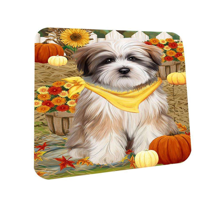 Fall Autumn Greeting Tibetan Terrier Dog with Pumpkins Coasters Set of 4 CST50826