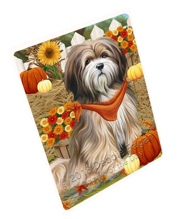 Fall Autumn Greeting Tibetan Terrier Dog with Pumpkins Cutting Board C56652