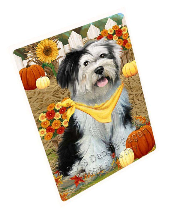 Fall Autumn Greeting Tibetan Terrier Dog with Pumpkins Cutting Board C56655