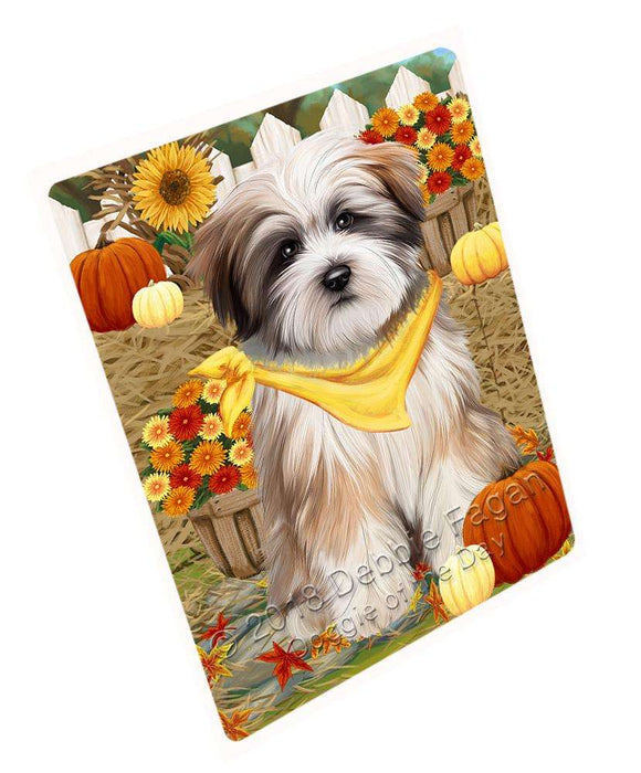 Fall Autumn Greeting Tibetan Terrier Dog with Pumpkins Cutting Board C56661