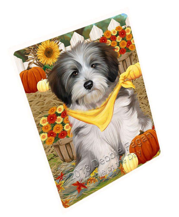 Fall Autumn Greeting Tibetan Terrier Dog with Pumpkins Cutting Board C56664
