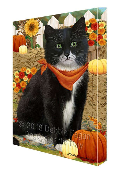 Fall Autumn Greeting Tuxedo Cat with Pumpkins Canvas Print Wall Art Décor CVS87965