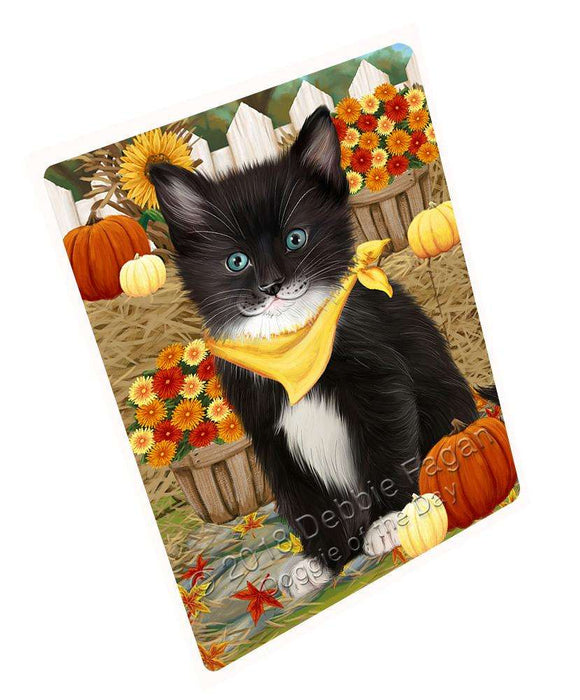 Fall Autumn Greeting Tuxedo Cat with Pumpkins Cutting Board C61146