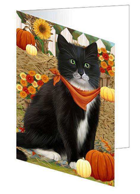 Fall Autumn Greeting Tuxedo Cat with Pumpkins Handmade Artwork Assorted Pets Greeting Cards and Note Cards with Envelopes for All Occasions and Holiday Seasons GCD61085