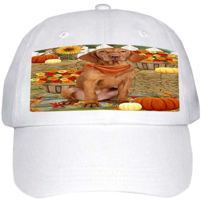 Fall Autumn Greeting Vizsla Dog with Pumpkins Ball Hat Cap HAT56385