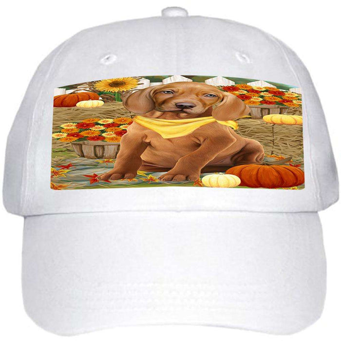 Fall Autumn Greeting Vizsla Dog with Pumpkins Ball Hat Cap HAT56388