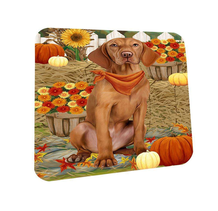 Fall Autumn Greeting Vizsla Dog with Pumpkins Coasters Set of 4 CST50831