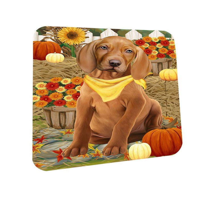Fall Autumn Greeting Vizsla Dog with Pumpkins Coasters Set of 4 CST50832