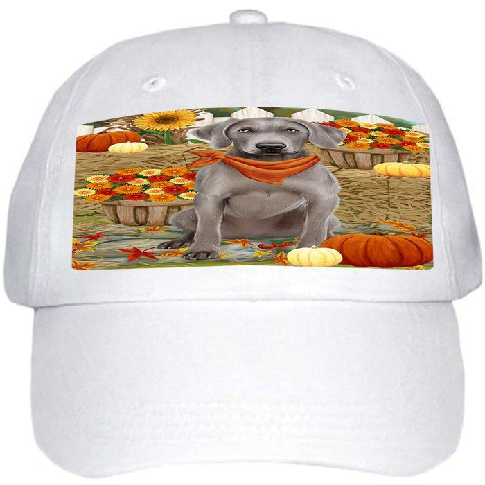 Fall Autumn Greeting Weimaraner Dog with Pumpkins Ball Hat Cap HAT56391