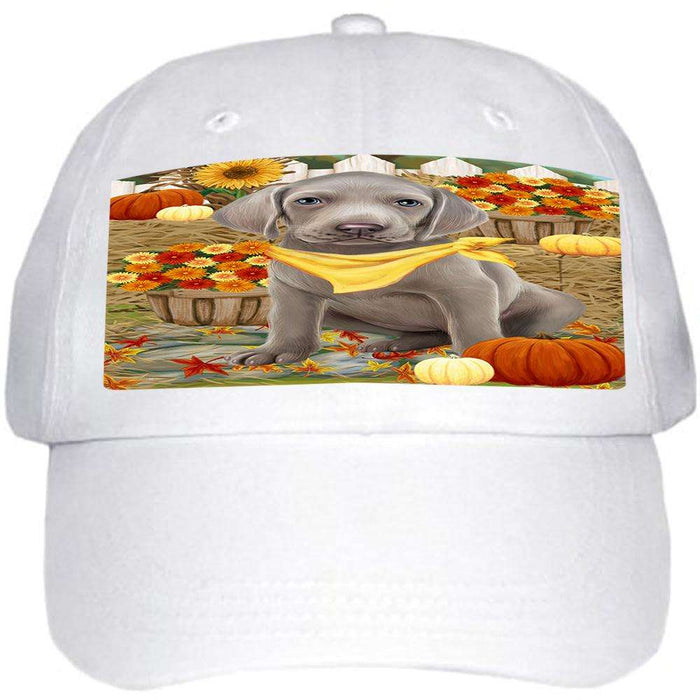 Fall Autumn Greeting Weimaraner Dog with Pumpkins Ball Hat Cap HAT56394