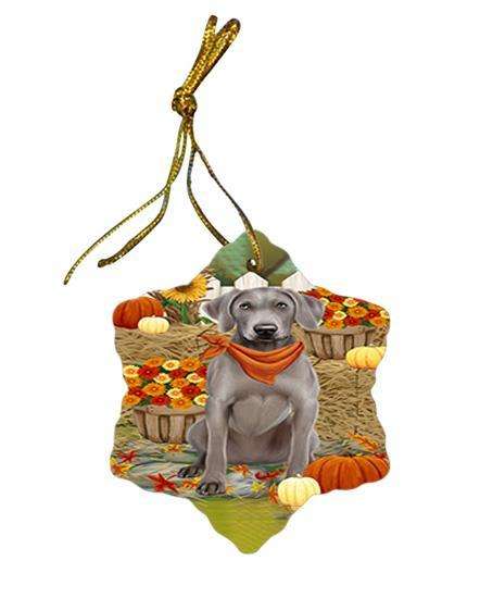 Fall Autumn Greeting Weimaraner Dog with Pumpkins Star Porcelain Ornament SPOR50866