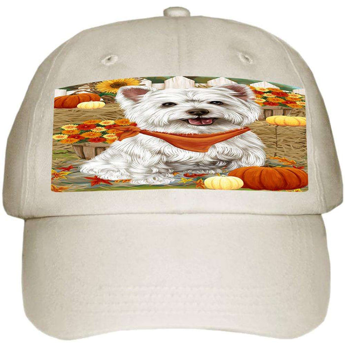 Fall Autumn Greeting West Highland Terrier Dog with Pumpkins Ball Hat Cap HAT56397