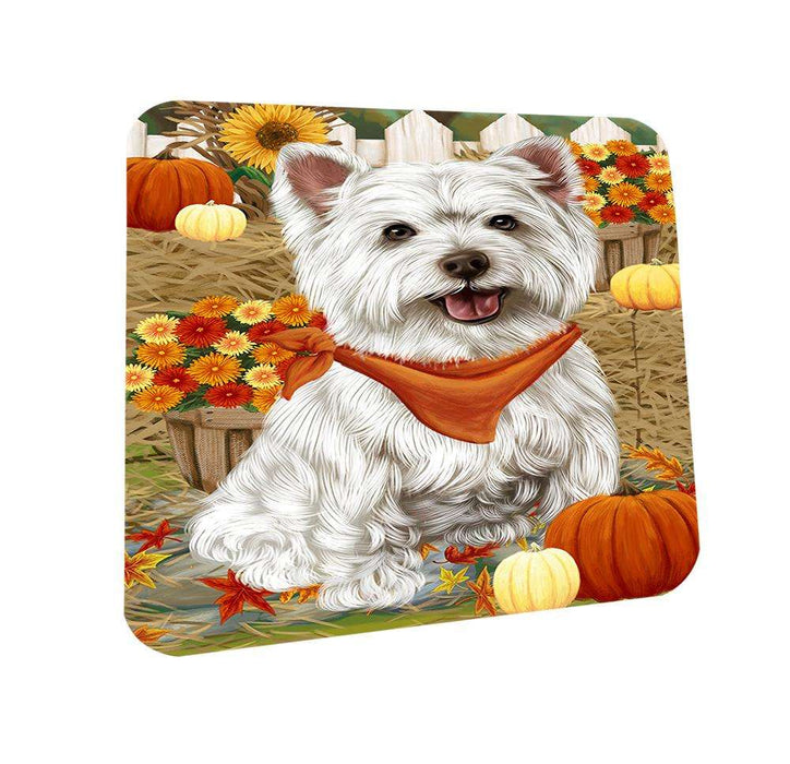 Fall Autumn Greeting West Highland Terrier Dog with Pumpkins Coasters Set of 4 CST50835