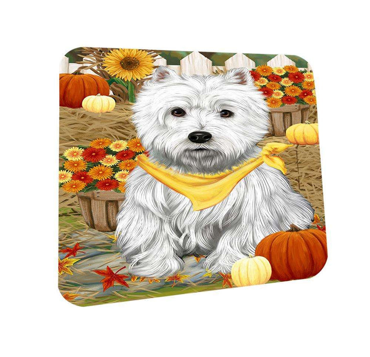 Fall Autumn Greeting West Highland Terrier Dog with Pumpkins Coasters Set of 4 CST50836