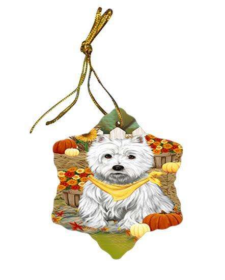 Fall Autumn Greeting West Highland Terrier Dog with Pumpkins Star Porcelain Ornament SPOR50869