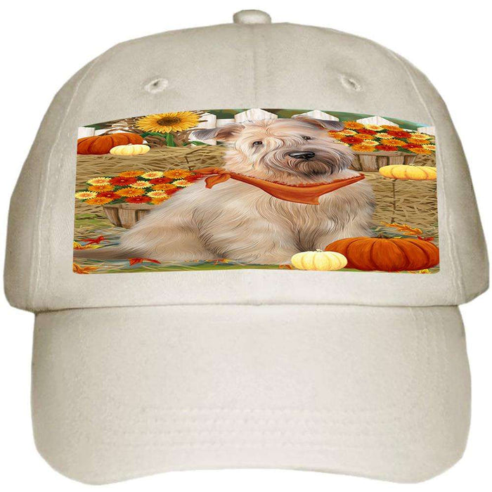 Fall Autumn Greeting Wheaten Terrier Dog with Pumpkins Ball Hat Cap HAT60792