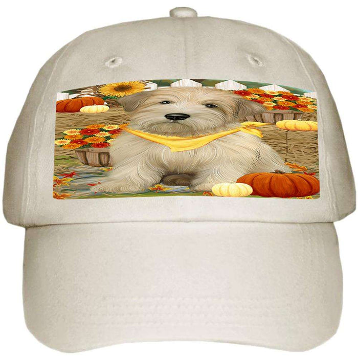 Fall Autumn Greeting Wheaten Terrier Dog with Pumpkins Ball Hat Cap HAT60795