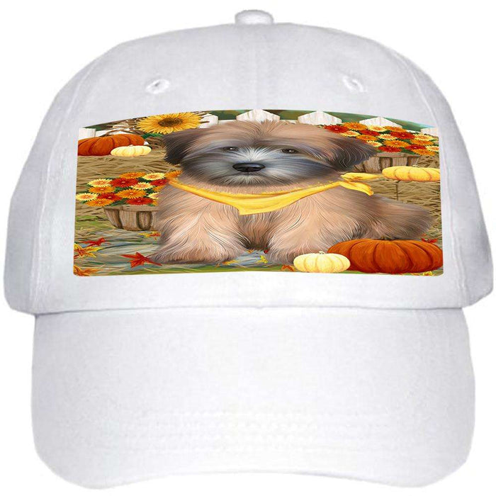Fall Autumn Greeting Wheaten Terrier Dog with Pumpkins Ball Hat Cap HAT60798