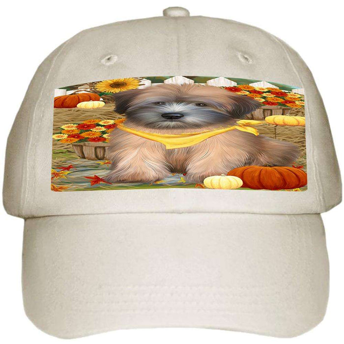 Fall Autumn Greeting Wheaten Terrier Dog with Pumpkins Ball Hat Cap HAT60798