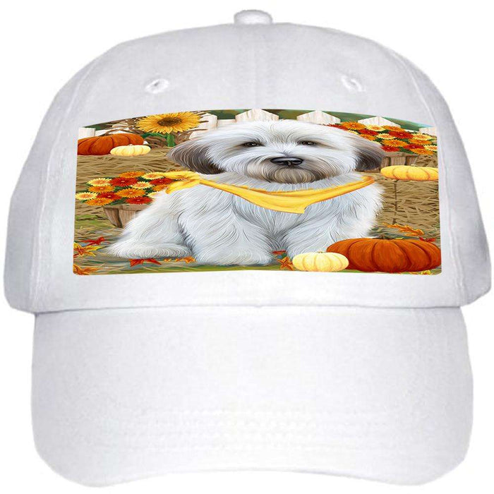 Fall Autumn Greeting Wheaten Terrier Dog with Pumpkins Ball Hat Cap HAT60801