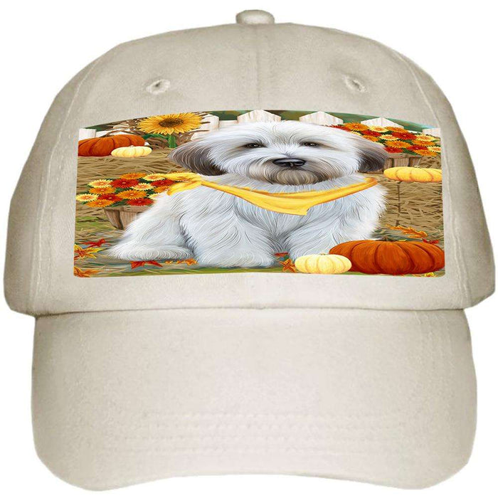 Fall Autumn Greeting Wheaten Terrier Dog with Pumpkins Ball Hat Cap HAT60801