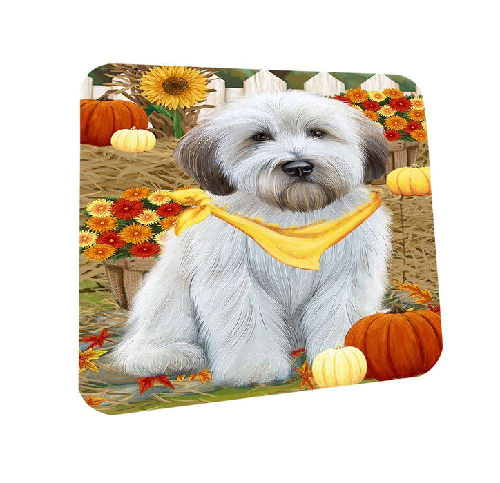Fall Autumn Greeting Wheaten Terrier Dog with Pumpkins Coasters Set of 4 CST52315