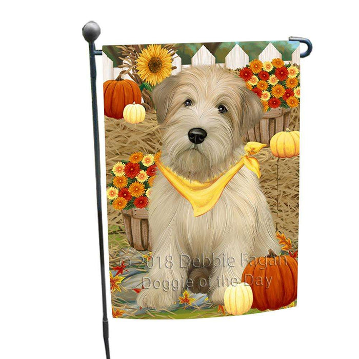 Fall Autumn Greeting Wheaten Terrier Dog with Pumpkins Garden Flag GFLG52299