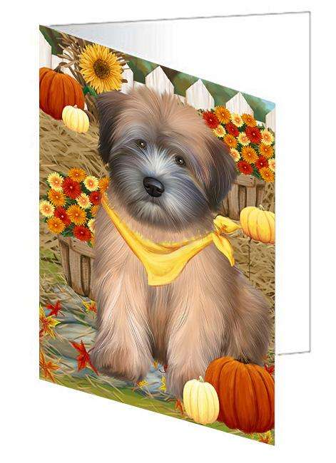 Fall Autumn Greeting Wheaten Terrier Dog with Pumpkins Handmade Artwork Assorted Pets Greeting Cards and Note Cards with Envelopes for All Occasions and Holiday Seasons GCD61094