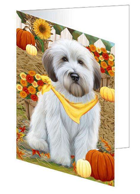 Fall Autumn Greeting Wheaten Terrier Dog with Pumpkins Handmade Artwork Assorted Pets Greeting Cards and Note Cards with Envelopes for All Occasions and Holiday Seasons GCD61097