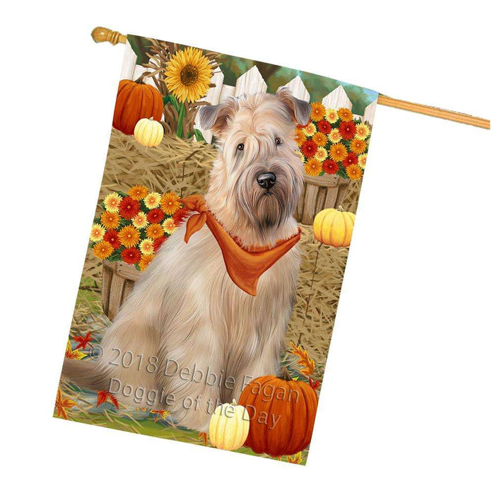 Fall Autumn Greeting Wheaten Terrier Dog with Pumpkins House Flag FLG52434