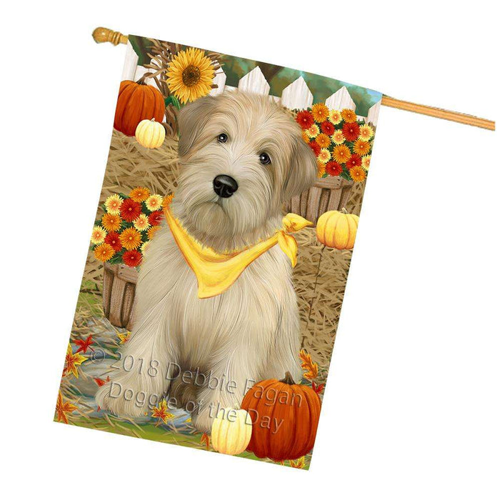 Fall Autumn Greeting Wheaten Terrier Dog with Pumpkins House Flag FLG52435