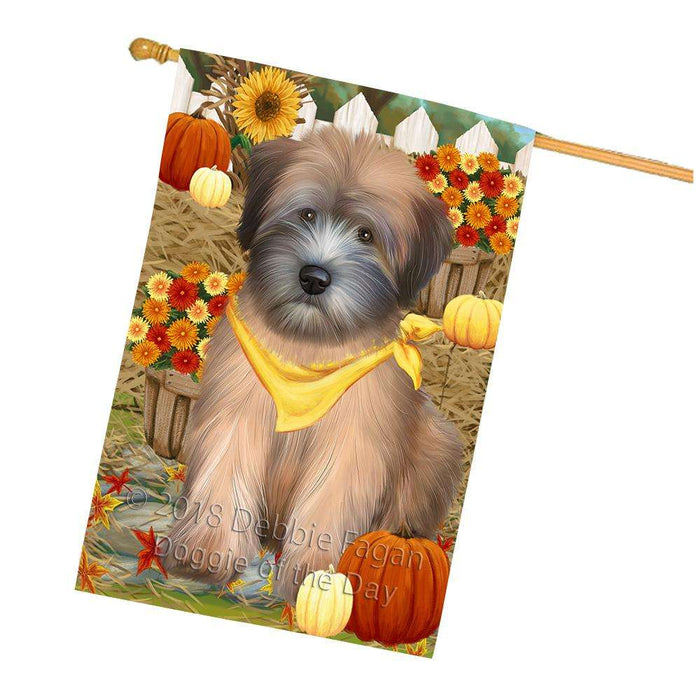 Fall Autumn Greeting Wheaten Terrier Dog with Pumpkins House Flag FLG52436
