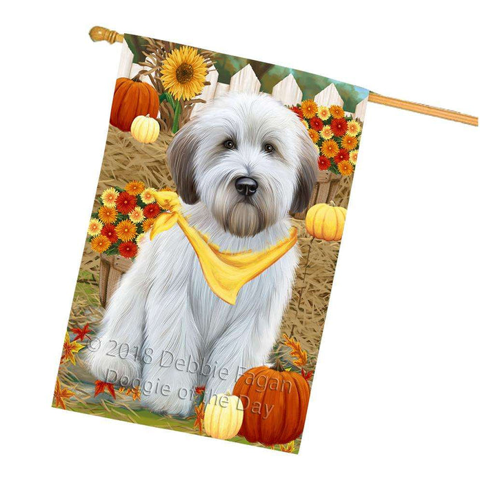 Fall Autumn Greeting Wheaten Terrier Dog with Pumpkins House Flag FLG52437