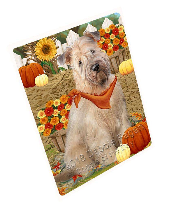 Fall Autumn Greeting Wheaten Terrier Dog with Pumpkins Large Refrigerator / Dishwasher Magnet RMAG74304