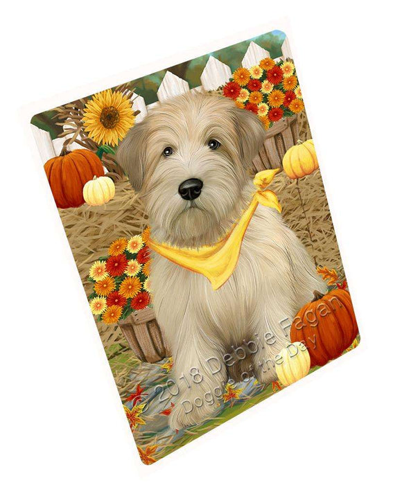 Fall Autumn Greeting Wheaten Terrier Dog with Pumpkins Large Refrigerator / Dishwasher Magnet RMAG74310