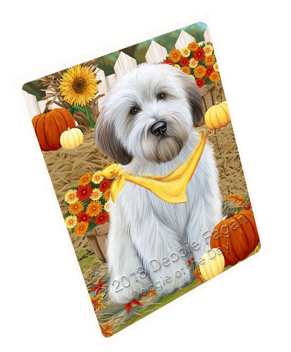 Fall Autumn Greeting Wheaten Terrier Dog with Pumpkins Large Refrigerator / Dishwasher Magnet RMAG74322
