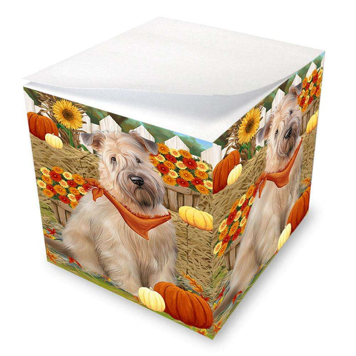 Fall Autumn Greeting Wheaten Terrier Dog with Pumpkins Note Cube NOC52353