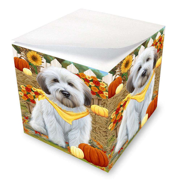 Fall Autumn Greeting Wheaten Terrier Dog with Pumpkins Note Cube NOC52356