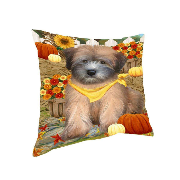 Fall Autumn Greeting Wheaten Terrier Dog with Pumpkins Pillow PIL65576