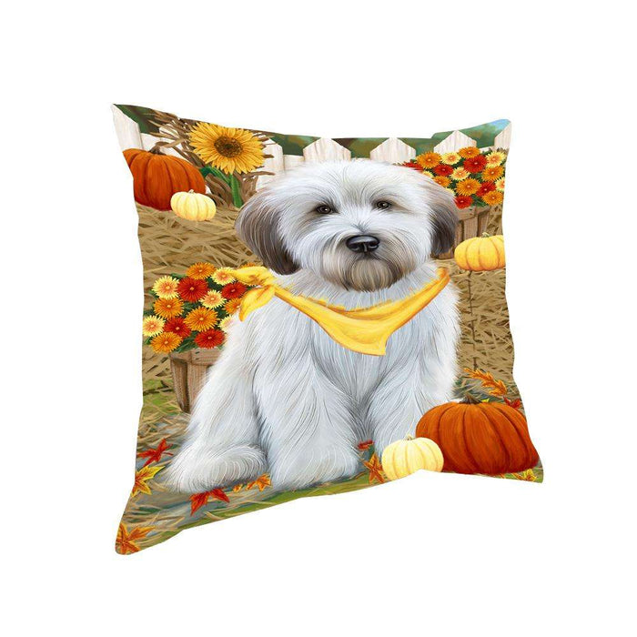 Fall Autumn Greeting Wheaten Terrier Dog with Pumpkins Pillow PIL65580