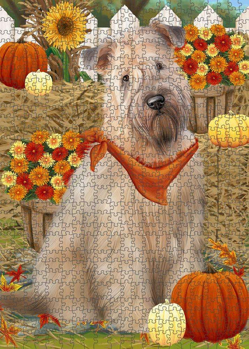 Fall Autumn Greeting Wheaten Terrier Dog with Pumpkins Puzzle with Photo Tin PUZL60990