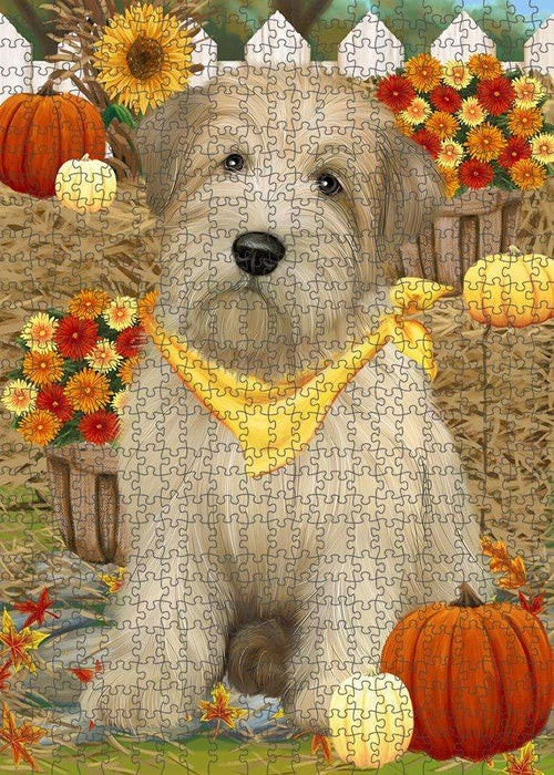 Fall Autumn Greeting Wheaten Terrier Dog with Pumpkins Puzzle with Photo Tin PUZL60993