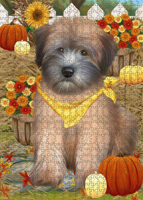 Fall Autumn Greeting Wheaten Terrier Dog with Pumpkins Puzzle with Photo Tin PUZL60996