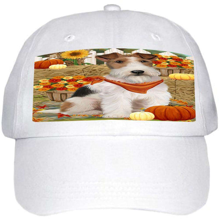 Fall Autumn Greeting Wire Fox Terrier Dog with Pumpkins Ball Hat Cap HAT60804