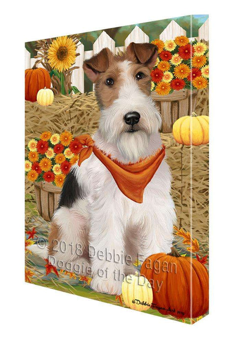Fall Autumn Greeting Wire Fox Terrier Dog with Pumpkins Canvas Print Wall Art Décor CVS88010