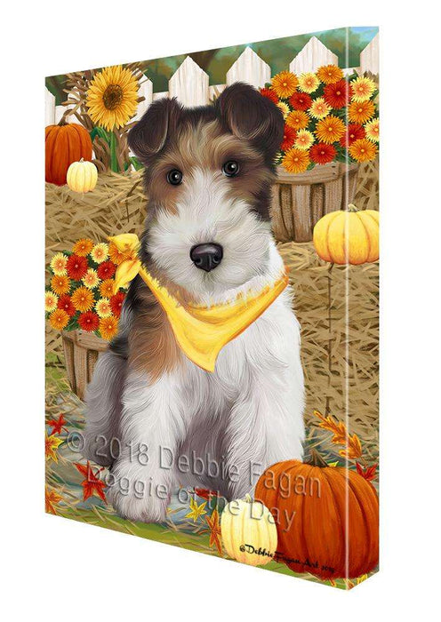 Fall Autumn Greeting Wire Fox Terrier Dog with Pumpkins Canvas Print Wall Art Décor CVS88019