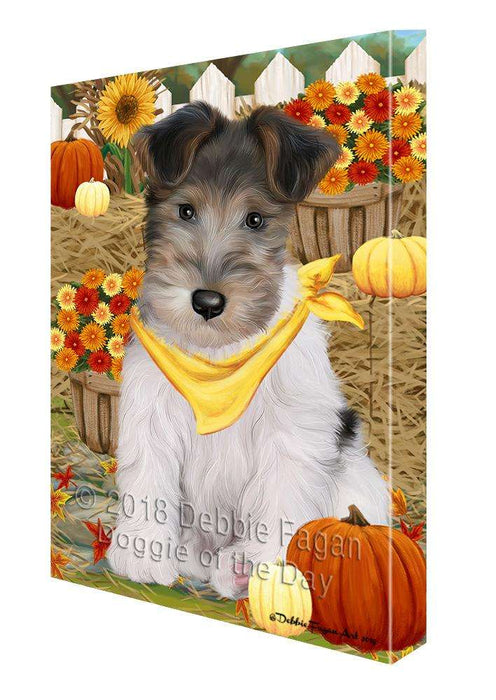 Fall Autumn Greeting Wire Fox Terrier Dog with Pumpkins Canvas Print Wall Art Décor CVS88028