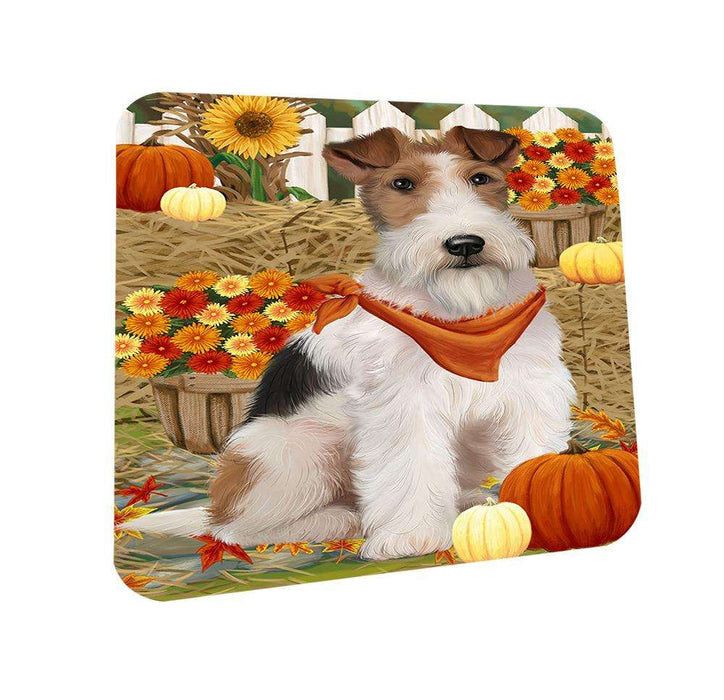 Fall Autumn Greeting Wire Fox Terrier Dog with Pumpkins Coasters Set of 4 CST52316