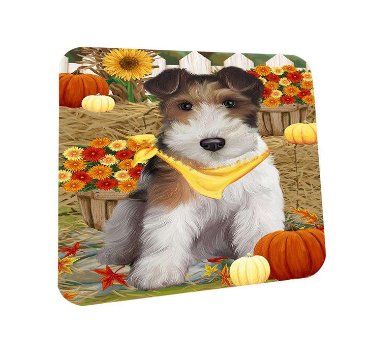 Fall Autumn Greeting Wire Fox Terrier Dog with Pumpkins Coasters Set of 4 CST52317