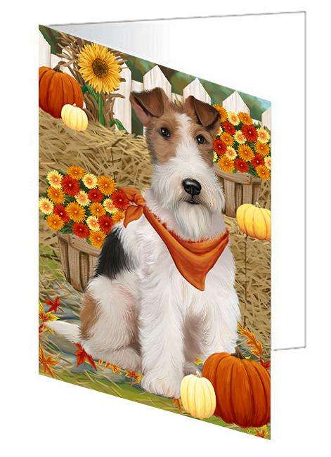 Fall Autumn Greeting Wire Fox Terrier Dog with Pumpkins Handmade Artwork Assorted Pets Greeting Cards and Note Cards with Envelopes for All Occasions and Holiday Seasons GCD61100